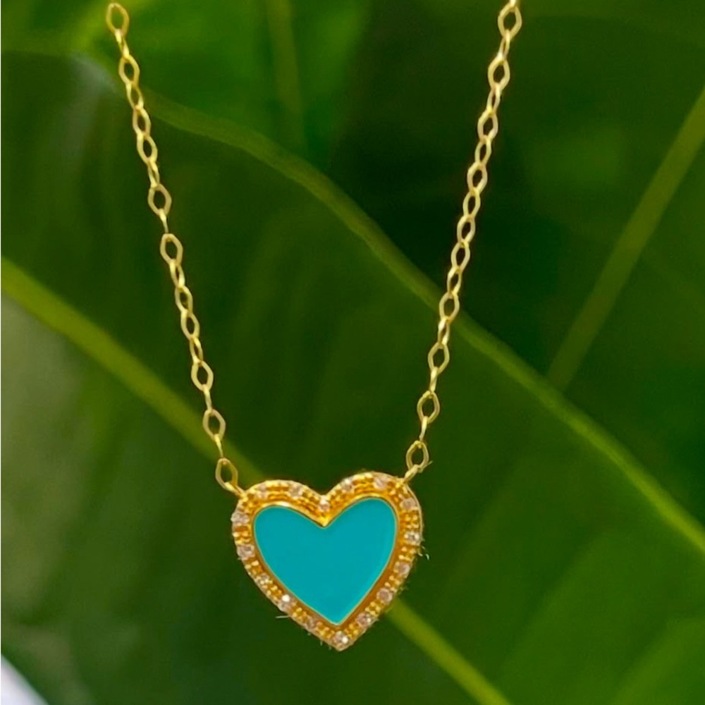14K Yellow Gold Turquoise Heart Necklace